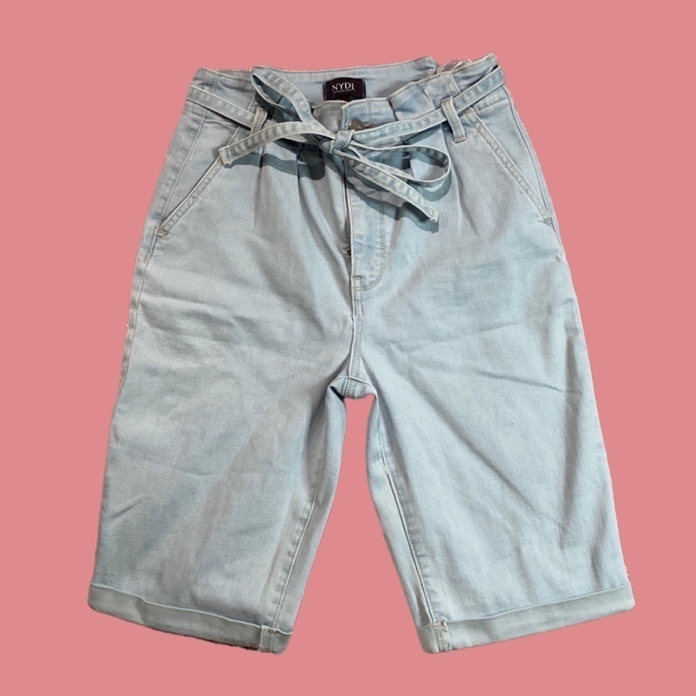 NEW NYDJ PAPER-BAG POCKET BRIELLA DENIM SHORTS HIGH RISE BLUE WASH SIZE 0
